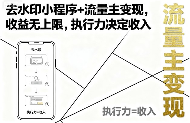 去水印小程序+流量主变现，收益无上限，执行力决定收入-佳腾网赚
