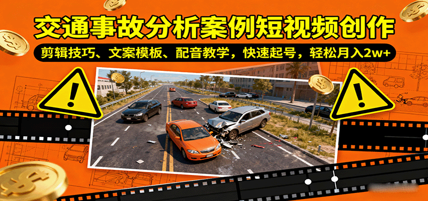 交通事故分析案例短视频创作，剪辑技巧、文案模板、配音教学，快速起号，轻松月入2w+-佳腾网赚