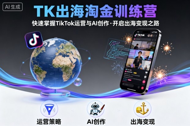 TK出海淘金训练营，助你快速掌握TikTok运营与AI创作，开启出海变现之路-佳腾网赚
