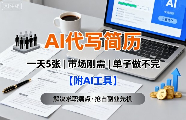 AI代写简历，一天5张，今年找工作难，市场刚需，单子做不完【附AI工具】-佳腾网赚