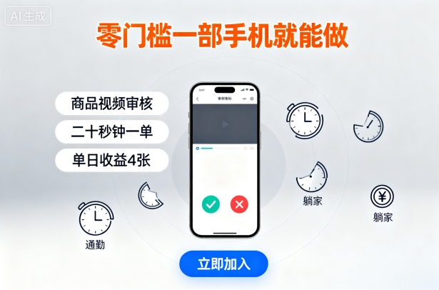 零门槛一部手机就能做，商品视频审核，通勤躺家碎片时间都能做，二十秒钟一单，单日收益4张【揭秘】-佳腾网赚