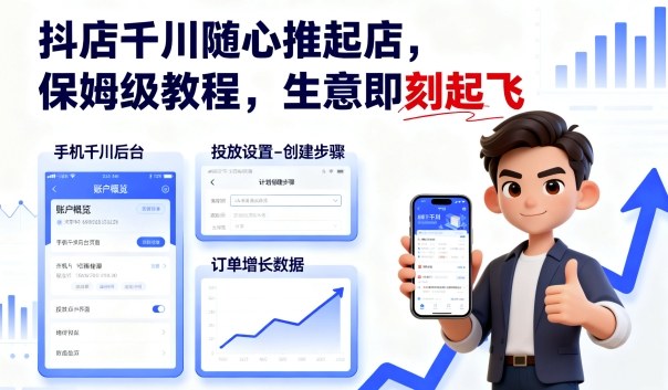 抖店千川随心推起店，保姆级教程，生意即刻起飞-佳腾网赚