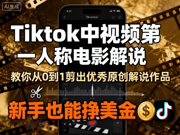 Tiktok中视频第一人称电影解说，教你从0到1剪出一个优秀的原创解说作品，新手也能挣美金-佳腾网赚