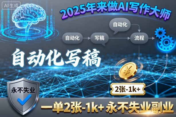 2025年来做AI写作大师，自动化写稿，一单2张-1k+，永不失业副业-佳腾网赚