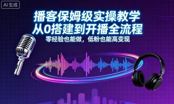 播客保姆级实操教学，从0搭建到开播全流程，零经验也能做，低粉也能高变现-佳腾网赚
