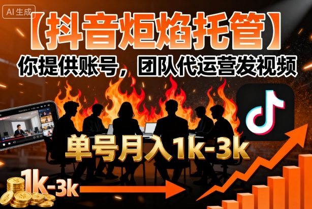 【抖音炬焰托管】你提供账号，团队代运营发视频，单号月入1k+【揭秘】-佳腾网赚