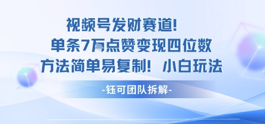 视频号发财赛道单条7W点赞变现四位数方法简单易复制小白玩法-佳腾网赚