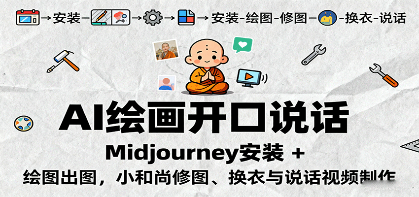AI绘画开口说话，Midjourney安装 + 绘图出图，小和尚修图、换衣与说话视频制作-佳腾网赚