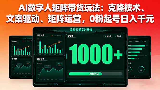 AI数字人矩阵带货玩法：克隆技术、文案驱动、矩阵运营，0粉起号日入千元-佳腾网赚