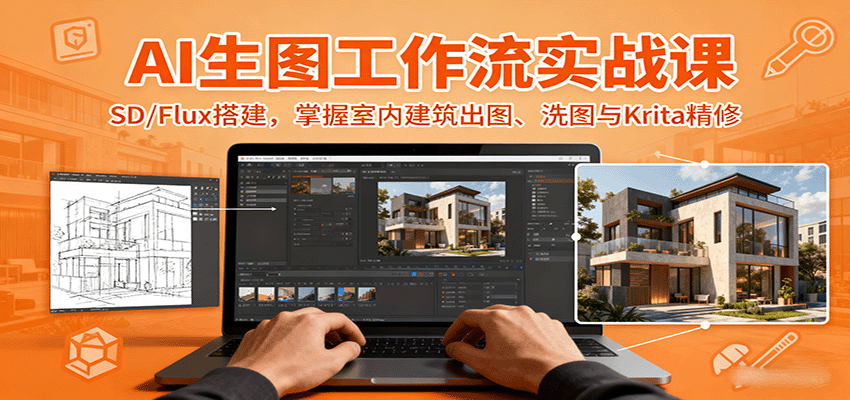 AI生图工作流实战课：SD/Flux搭建，掌握室内建筑出图、洗图与Krita精修-佳腾网赚