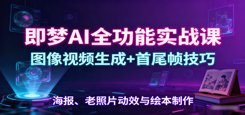 即梦AI全功能实战课：图像视频生成+首尾帧技巧，海报、老照片动效与绘本制作-佳腾网赚