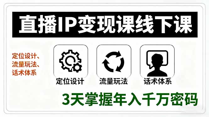 直播IP变现课线下课，定位设计、流量玩法、话术体系，3天掌握年入千万密码-佳腾网赚