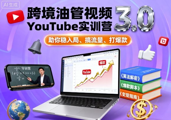 跨境油管视频YouTube实训营3.0，助你稳入局、搞流量、打爆款-佳腾网赚