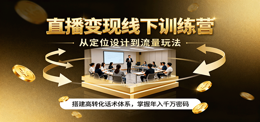 直播变现线下训练营，从定位设计到流量玩法，搭建高转化话术体系，掌握年入千万密码-佳腾网赚