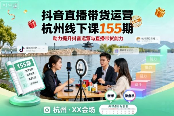 抖音直播带货运营杭州线下课155期，助力提升抖音运营与直播带货能力-佳腾网赚