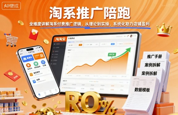 淘系推广陪跑，全维度讲解淘系付费推广逻辑，从理论到实操，系统化助力店铺盈利-佳腾网赚