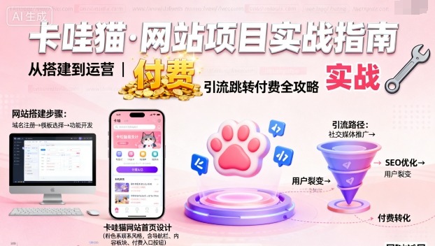 卡哇猫·网站项目，网站搭建与运营以及引流跳转付费-佳腾网赚