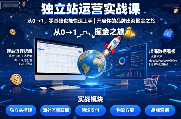 独立站运营实战课，​从0到1，零基础也能快速上手，开启你的品牌出海掘金之旅-佳腾网赚