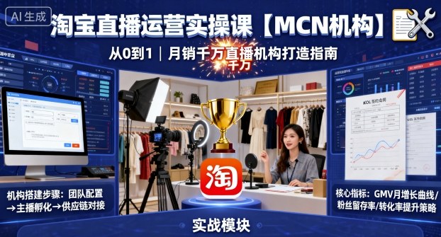 淘宝直播运营实操课【MCN机构】，从0到1做一家月销千W的直播机构-佳腾网赚