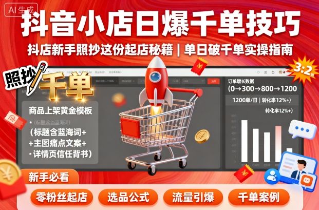 抖音小店日爆千单技巧，抖店新手照抄这份起店秘籍，单日破千单-佳腾网赚