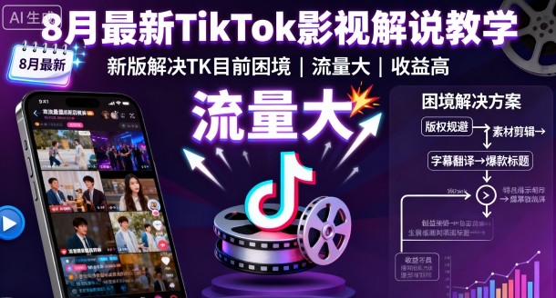8月最新TikTok影视解说教学，新版解决TK目前困境，流量大，收益高-佳腾网赚