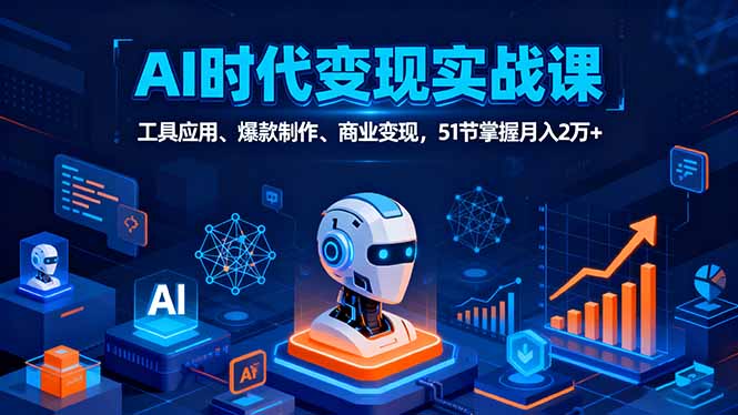 AI时代全场景实战课，工具应用、爆款制作、商业变现，51节掌握月入2万+-佳腾网赚