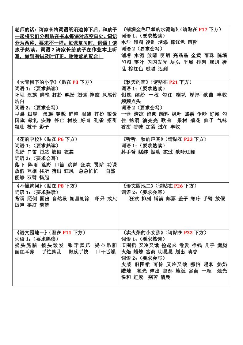 三上语文-认读词语书贴-佳腾网赚