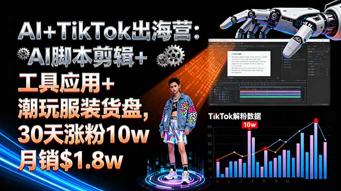AI+TikTok出海营:AI脚本剪辑+工具应用+潮玩服装货盘,30天涨粉10w月销$1.8w-佳腾网赚