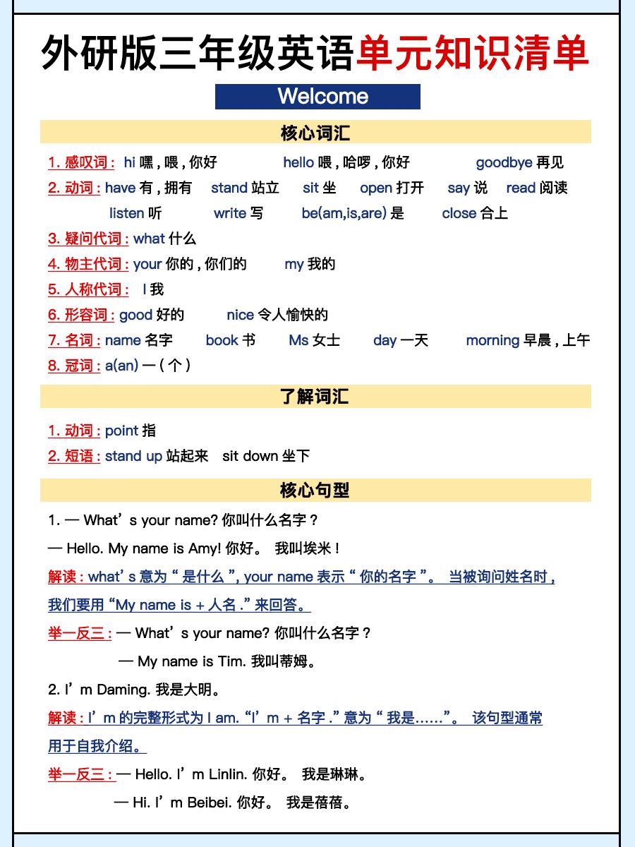 外研三上英语知识清单全-佳腾网赚