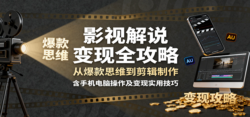 影视解说变现全攻略：从爆款思维到剪辑制作，含手机电脑操作及变现实用技巧-佳腾网赚