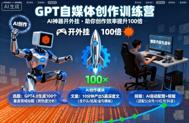 GPT自媒体创作训练营：AI神器开外挂，助你创作效率提升100倍-佳腾网赚