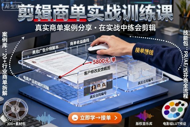 剪辑商单实战训练课，真实商单案例分享，在实战中练会剪辑-佳腾网赚