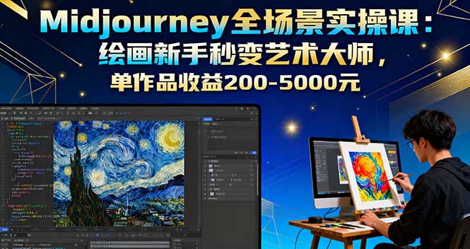 Midjourney全场景实操课：绘画新手秒变艺术大师，单作品收益200-5000元-佳腾网赚