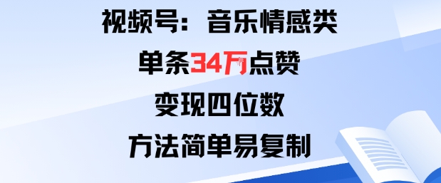 视频号分成计划新玩法：音乐情感类单条34W点赞，变现四位数，方法简单易复制-佳腾网赚