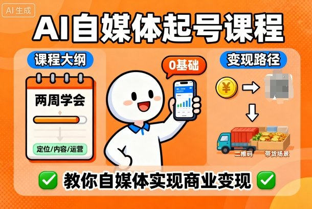 AI自媒体起号课程，0基础小白两周学会，教你自媒体实现商业变现-佳腾网赚