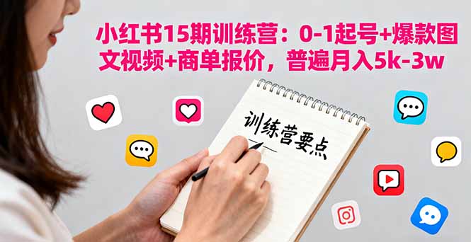 小红书15期训练营：0-1起号+爆款图文视频+商单报价，普遍月入5k-3w-佳腾网赚