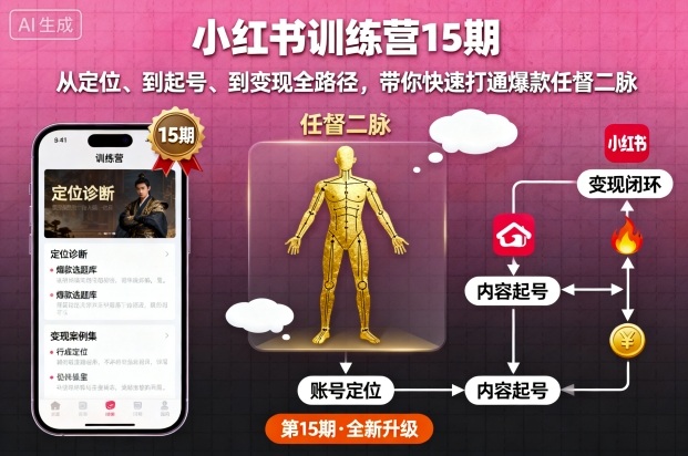 小红书训练营15期，从定位、到起号、到变现全路径，带你快速打通爆款任督二脉-佳腾网赚