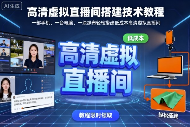 高清虚拟直播间搭建技术教程，一部手机、一台电脑、一块绿布轻松搭建低成本高清虚拟直播间-佳腾网赚