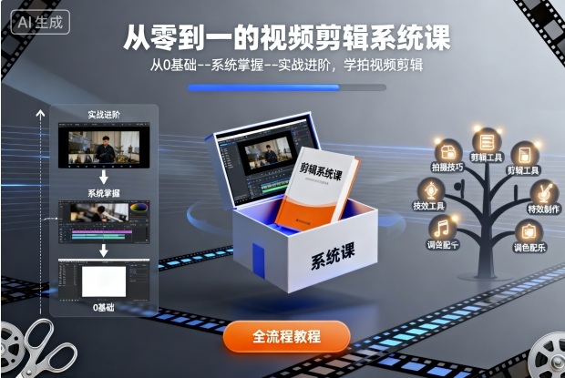 从零到一的视频剪辑系统课，从0基础--系统掌握--实战进阶，学拍视频剪辑-佳腾网赚