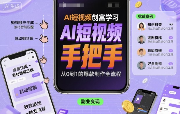 AI短视频创富学习，手把手教会你制作AI短视频-佳腾网赚