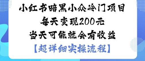 小红书暗黑小众冷门项目每天变现2张当天可能就会有收益-佳腾网赚