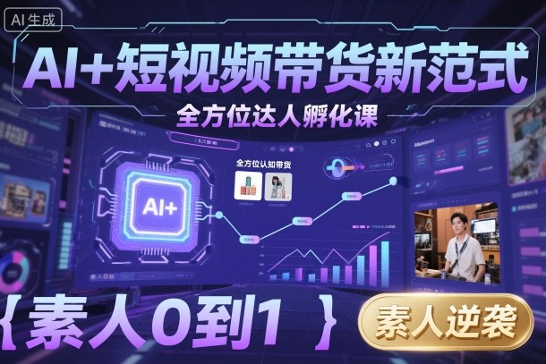 AI+短视频带货新范式全方位达人孵化课，素人也可以从0到1，全方位认知短视频带货-佳腾网赚