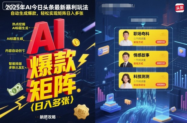 2025年AI今日头条最新暴利玩法，自动生成爆款，轻松实现矩阵日入多张-佳腾网赚