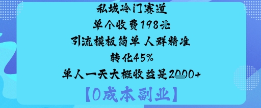 私域冷门赛道:单个收费198米引流模板简单人群精准转化45%单人一天大概收益是1k+-佳腾网赚