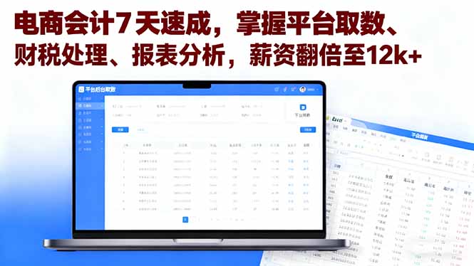 电商会计7天速成，掌握平台取数、财税处理、报表分析，薪资翻倍至12k+-佳腾网赚
