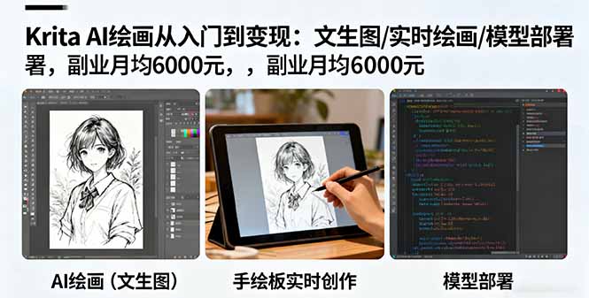 Krita AI绘画从入门到变现：文生图/实时绘画/模型部署，副业月均6000元-佳腾网赚