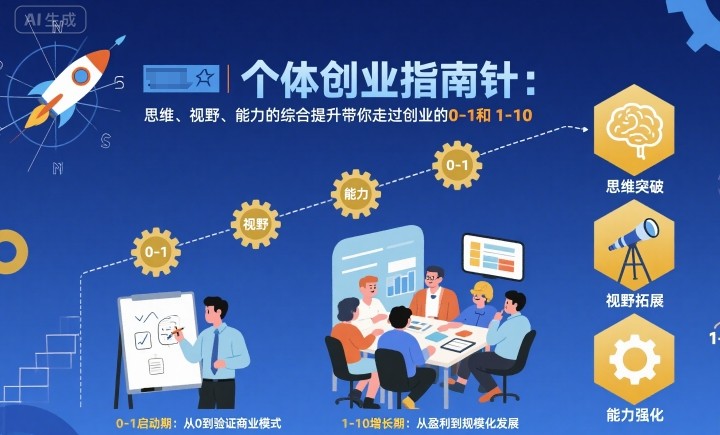 个体创业指南针，思维、视野、能力的综合提升带你走过创业的0-1和1-10【音频】-佳腾网赚