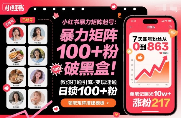 小红书暴力矩阵起号，教你打通引流-变现速通，日锁100+粉，破流量黑盒-佳腾网赚