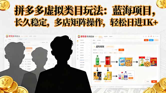 拼多多虚拟类目玩法，蓝海项目，长久稳定，多店矩阵操作，轻松日进1K+-佳腾网赚