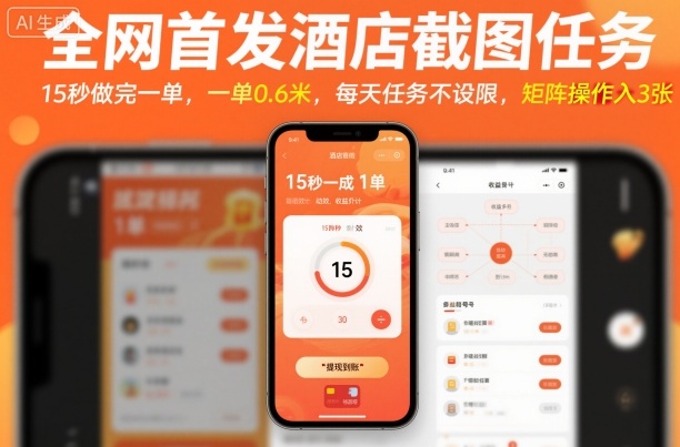 全网首发酒店截图任务，15秒做完一单，一单0.6米，每天任务不设限，矩阵操作日入3张【揭秘】-佳腾网赚